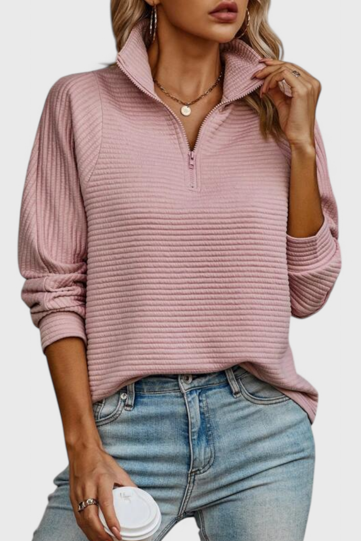 Helene | Jersey de Cuello en V con Cremallera y Manga Larga