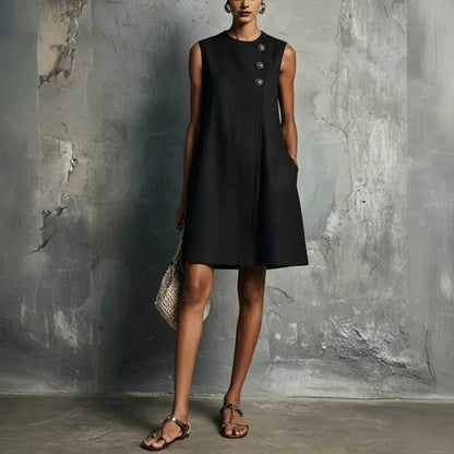 Vega | Vestido Sin Mangas con Botonadura Asimétrica