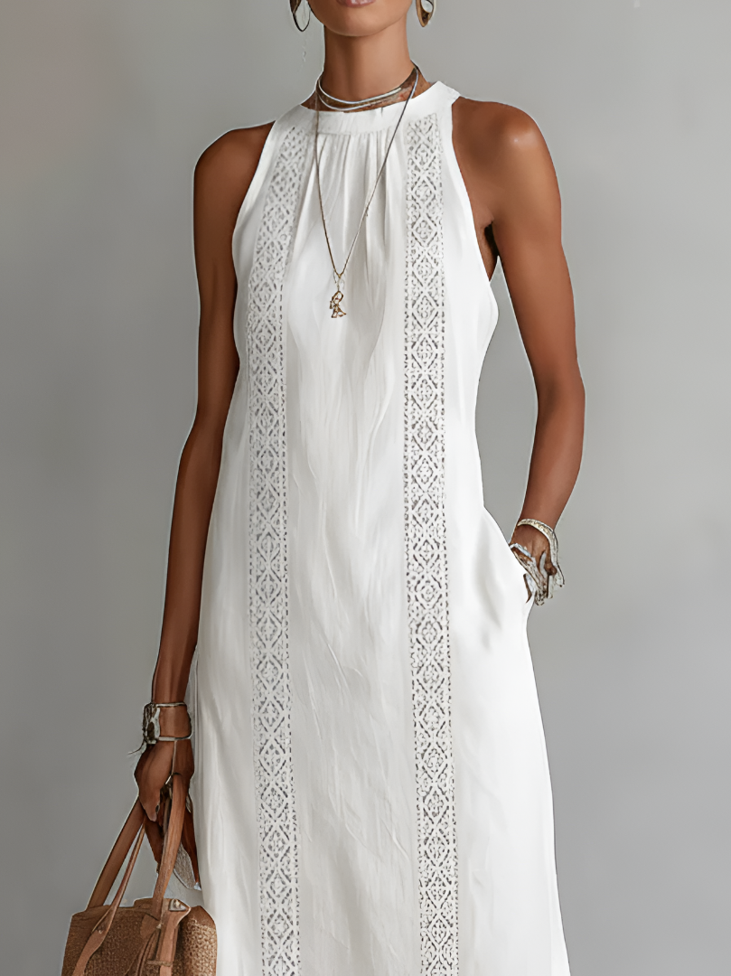 Jimena | Vestido Midi de Algodón con Cuello Bordado